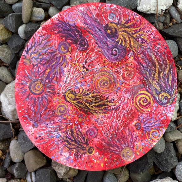 Unframed Original Art Watercolour & Brusho Circular Paper - Space Race AB Artist - Picture 1 of 7